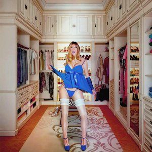 Frederick's of Hollywood cobalt blue negligee with matching thong.